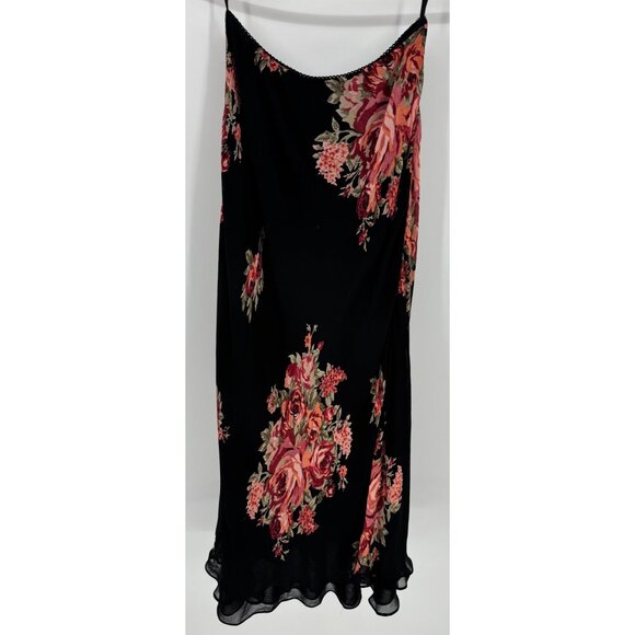 Vintage Black Floral Slip Dress With Ruffle Hem & Beaded Detail - Picture 6 of 9
